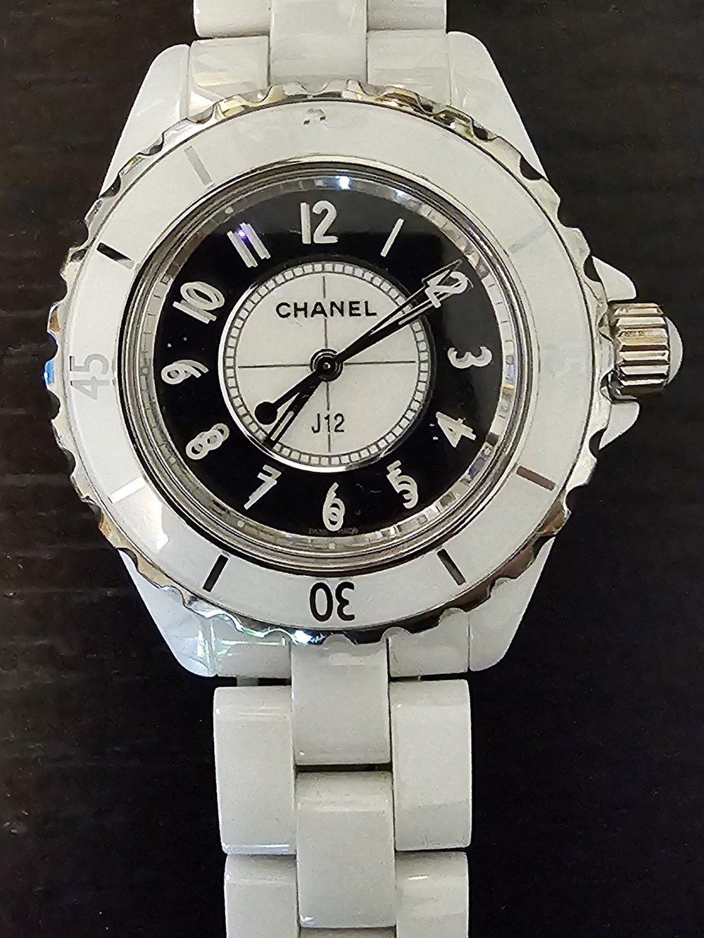 Chanel J12 White Ceramic Watch with Black Dial
